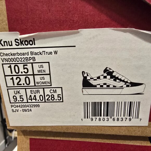 Vans Knu Skool Black White VN000D22BPB Sneaker Shoe Trainer Checkerboard SZ 10.5 - Picture 9 of 12